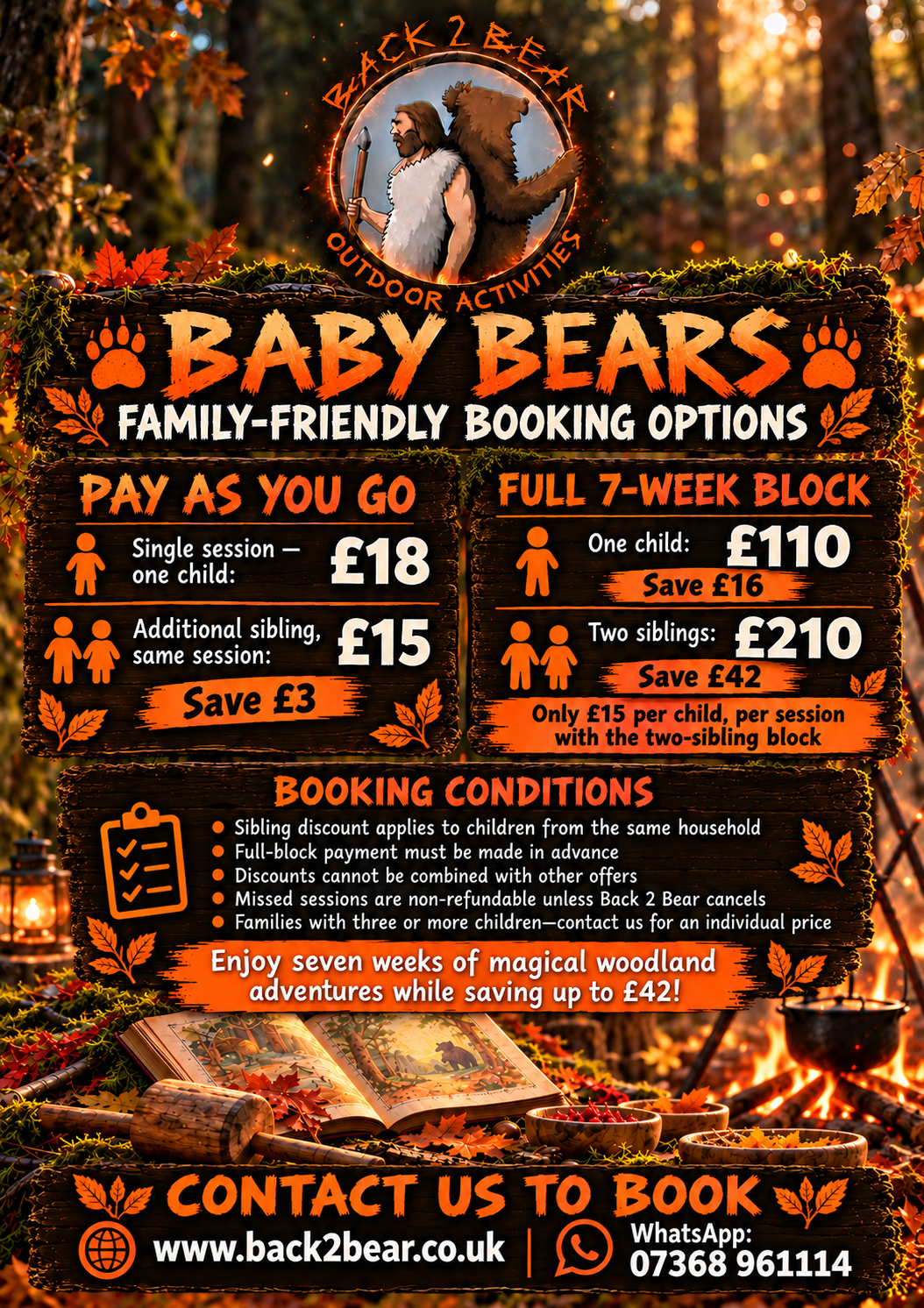 Baby Bears pay-as-you-go and seven-week block prices and booking conditions